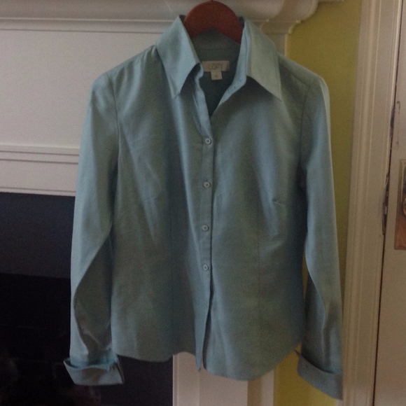 LOFT Button Up French Cuff Dress Shirt Textured Blue - Sz 4 - Picture 2 of 8